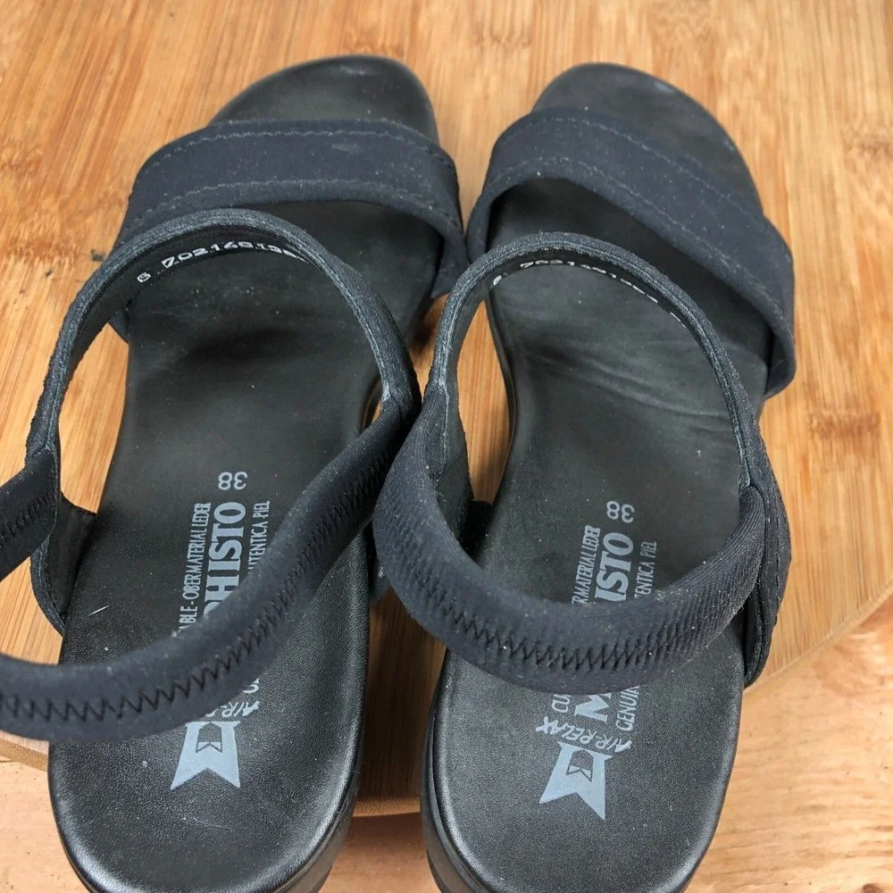 Mephisto womens size 38 shoes Black Ankle Strap Wedge Open Toe Walking sandals